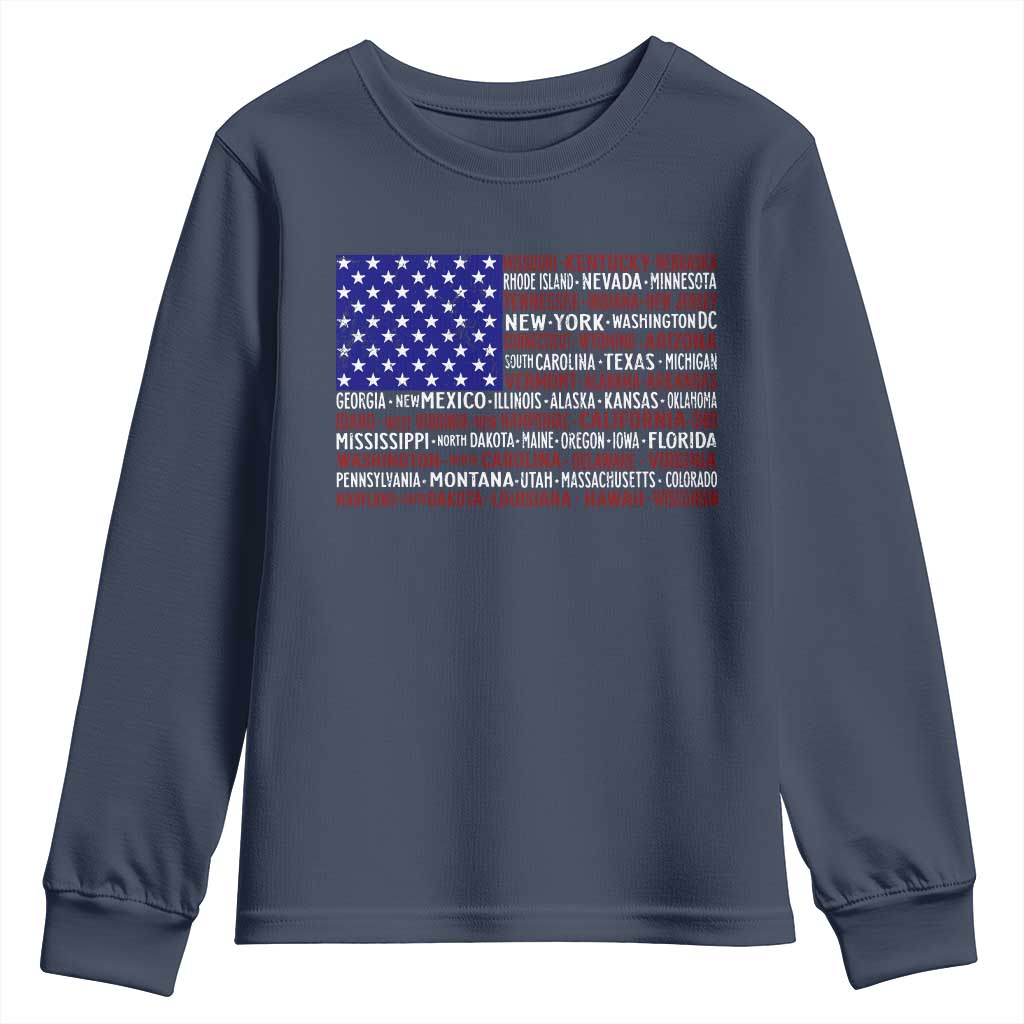 Vintage American Flag Youth Sweatshirt With States 4th Of July - Wonder Print Shop