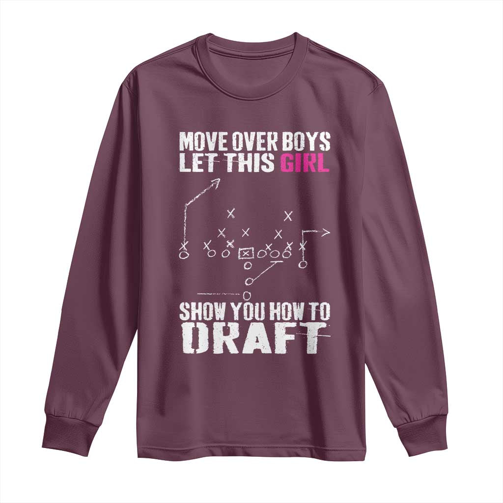Girls Fantasy Football Long Sleeve Shirt Move Over Boys Draft Party Commish FFL - Wonder Print Shop