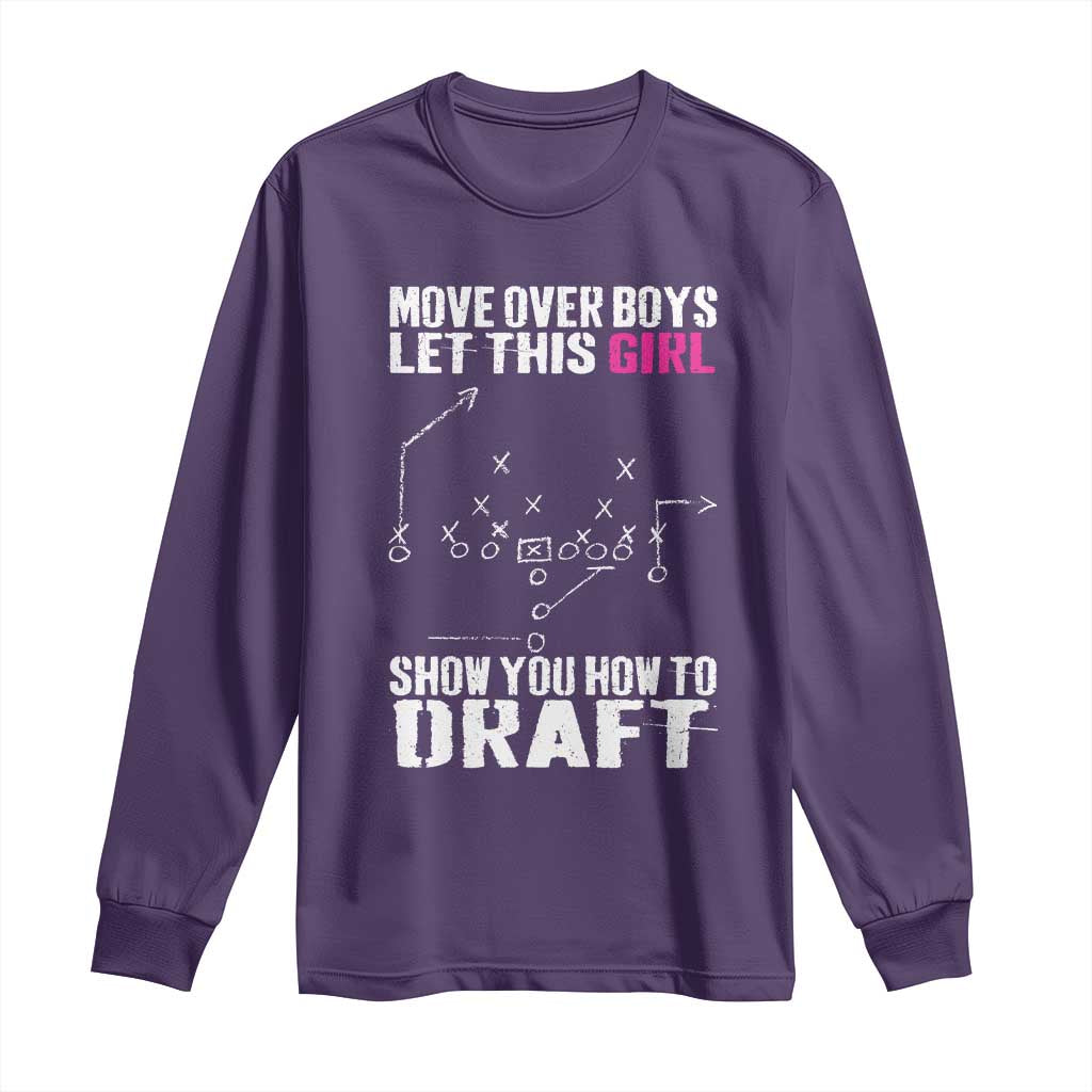 Girls Fantasy Football Long Sleeve Shirt Move Over Boys Draft Party Commish FFL - Wonder Print Shop