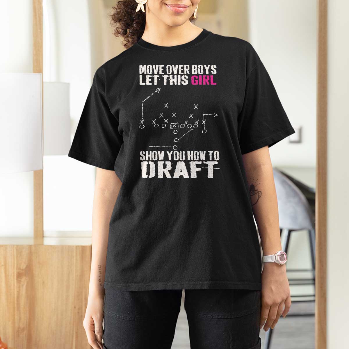 Girls Fantasy Football T Shirt For Women Move Over Boys Draft Party Commish FFL - Wonder Print Shop
