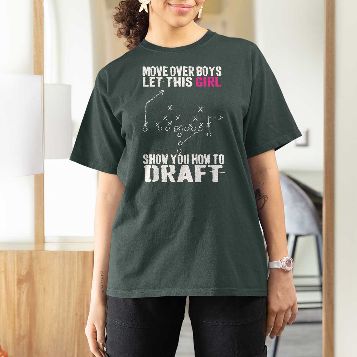 Girls Fantasy Football T Shirt For Women Move Over Boys Draft Party Commish FFL - Wonder Print Shop