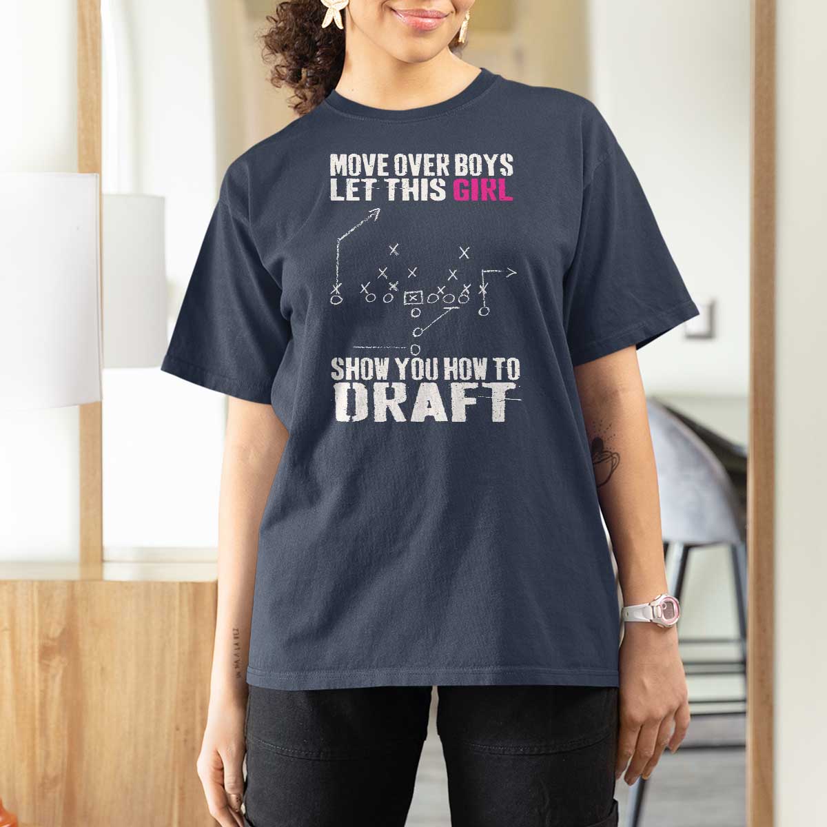 Girls Fantasy Football T Shirt For Women Move Over Boys Draft Party Commish FFL - Wonder Print Shop