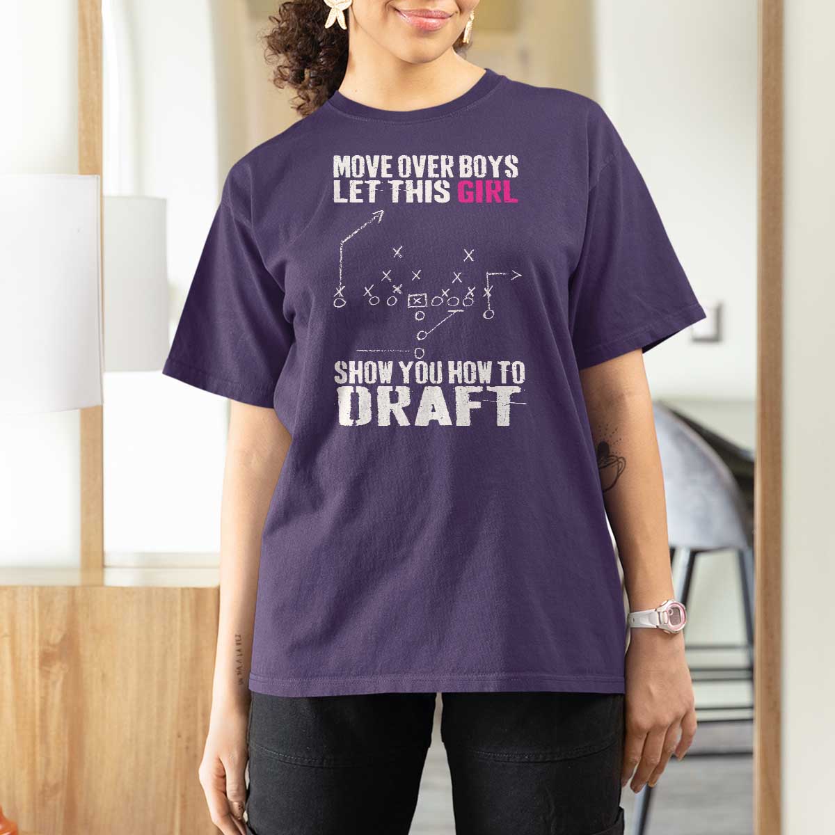 Girls Fantasy Football T Shirt For Women Move Over Boys Draft Party Commish FFL - Wonder Print Shop