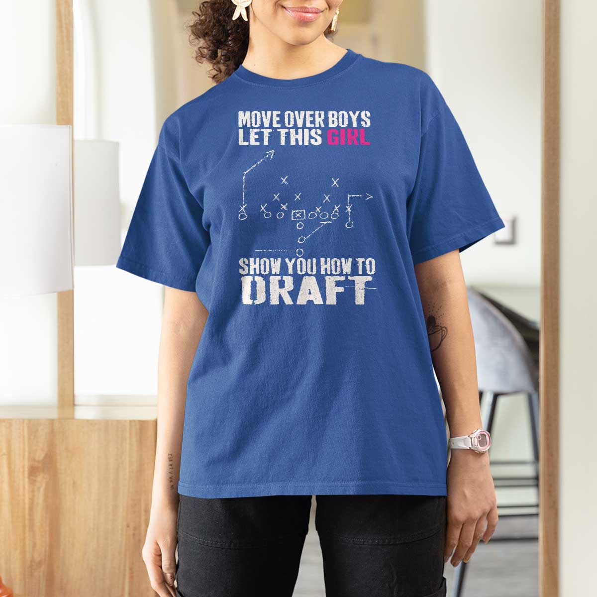 Girls Fantasy Football T Shirt For Women Move Over Boys Draft Party Commish FFL - Wonder Print Shop