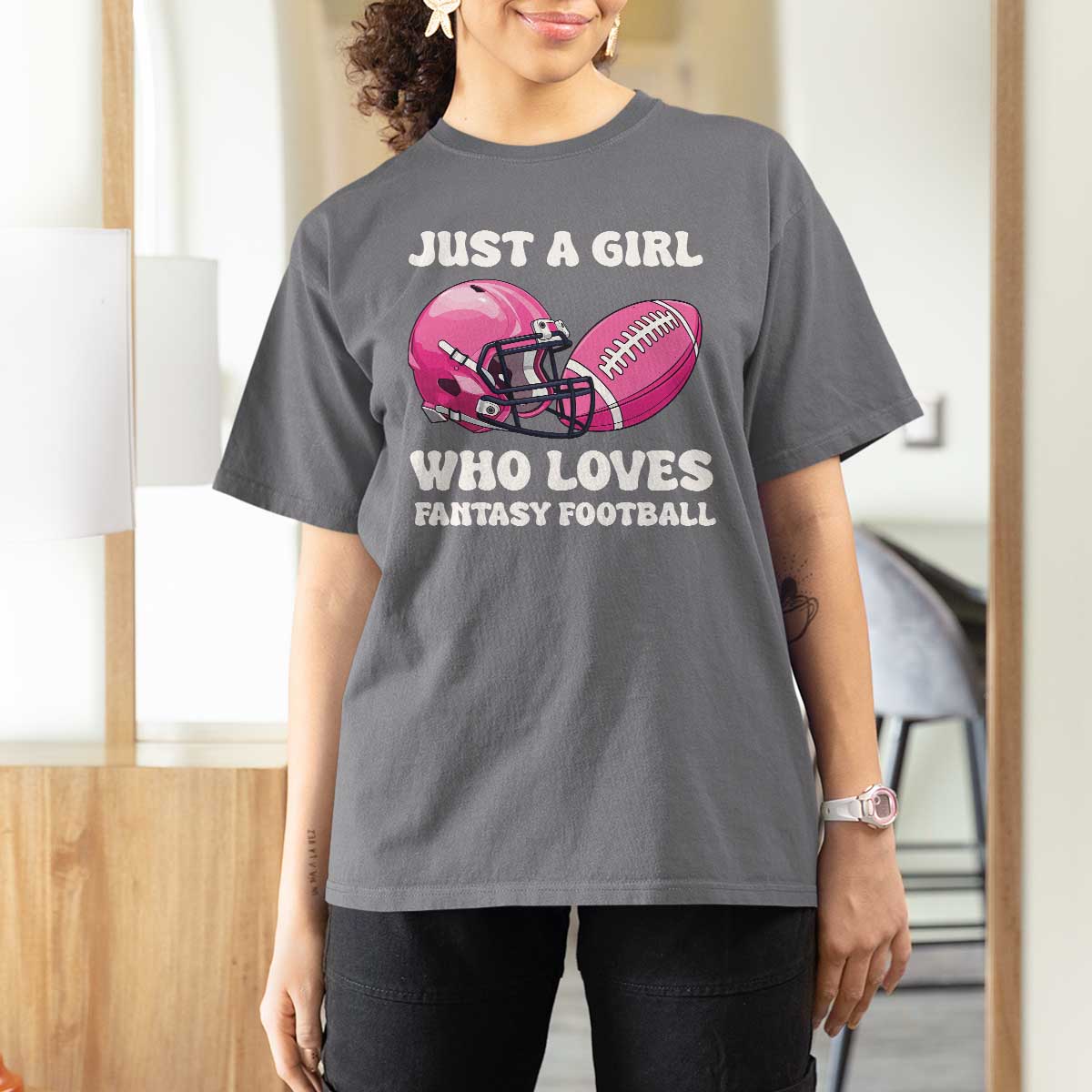 Funny Just A Girl Who Loves Fantasy Football T Shirt For Women - Wonder Print Shop