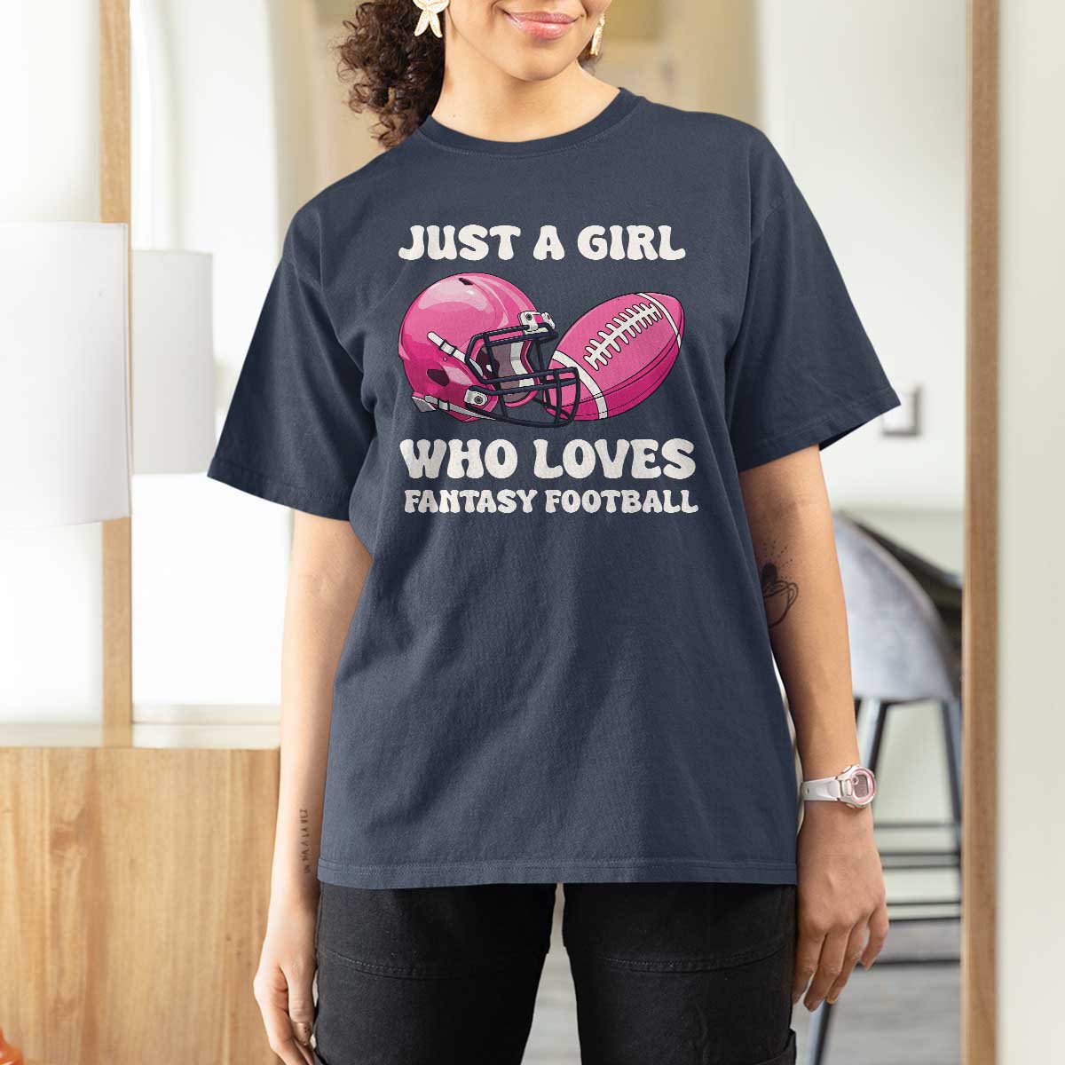 Funny Just A Girl Who Loves Fantasy Football T Shirt For Women - Wonder Print Shop