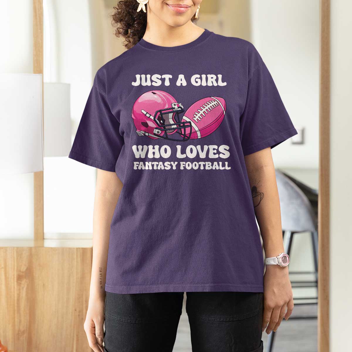 Funny Just A Girl Who Loves Fantasy Football T Shirt For Women - Wonder Print Shop
