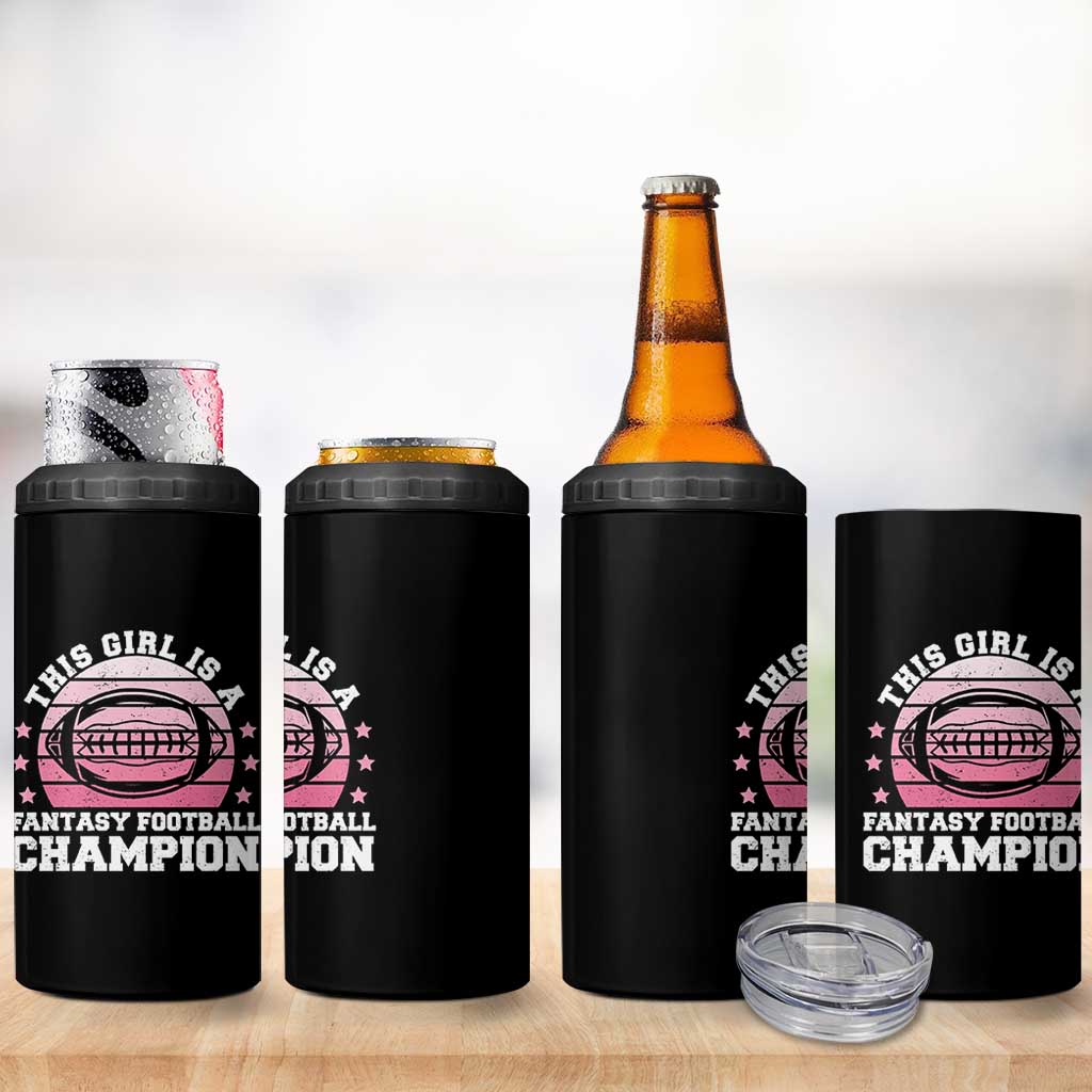 Funny This Girl Is A Fantasy Football Champion 4 in 1 Can Cooler Tumbler Retro Champ Champion Draft - Wonder Print Shop