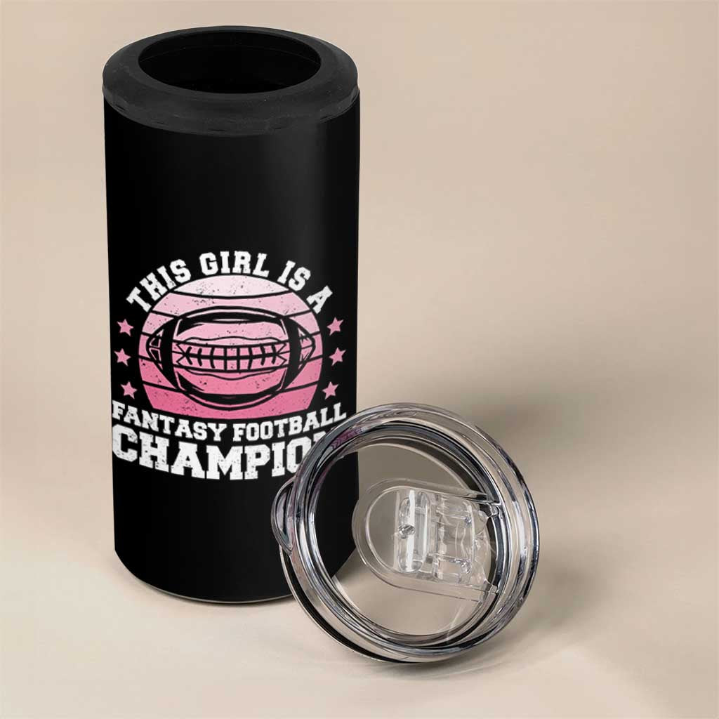 Funny This Girl Is A Fantasy Football Champion 4 in 1 Can Cooler Tumbler Retro Champ Champion Draft - Wonder Print Shop