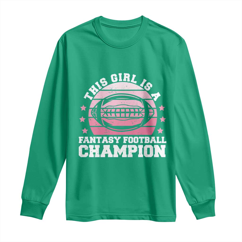 Funny This Girl Is A Fantasy Football Champion Long Sleeve Shirt Retro Champ Champion Draft - Wonder Print Shop