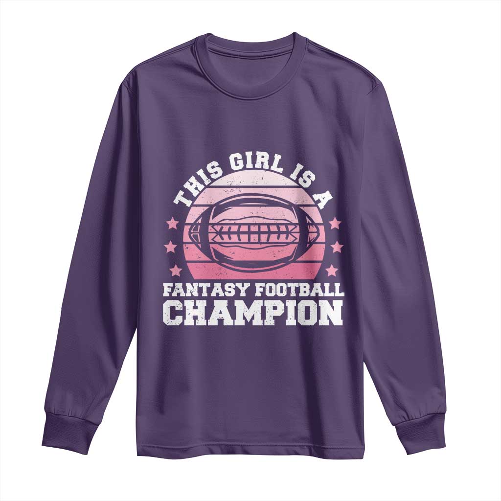 Funny This Girl Is A Fantasy Football Champion Long Sleeve Shirt Retro Champ Champion Draft - Wonder Print Shop