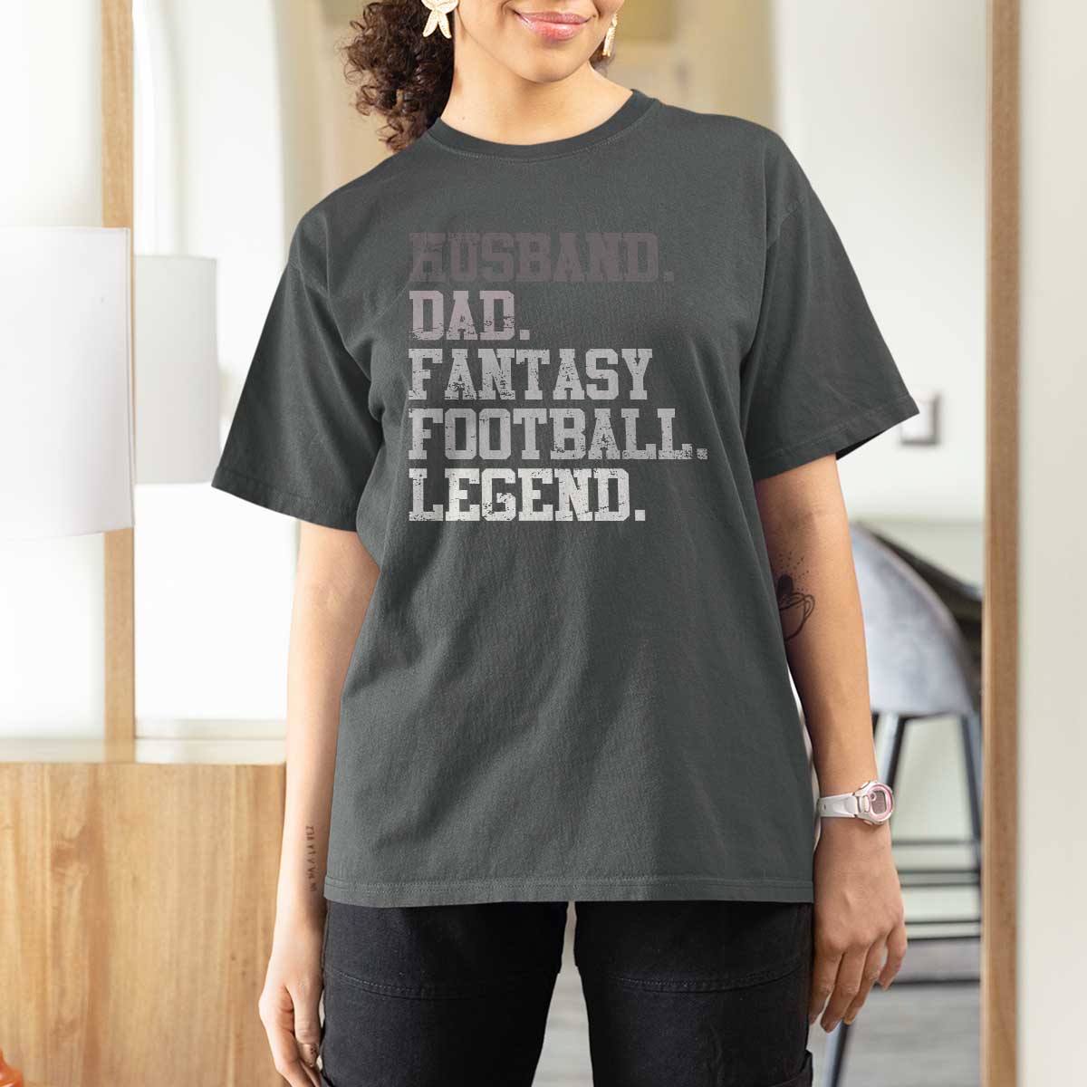 Husband Dad Fantasy Football Legend T Shirt For Women Retro Fathers Day - Wonder Print Shop