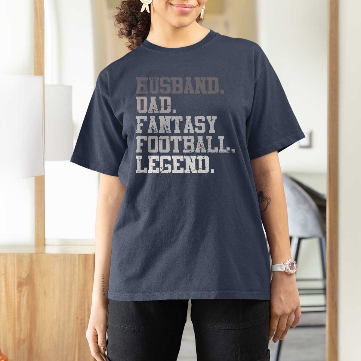 Husband Dad Fantasy Football Legend T Shirt For Women Retro Fathers Day - Wonder Print Shop