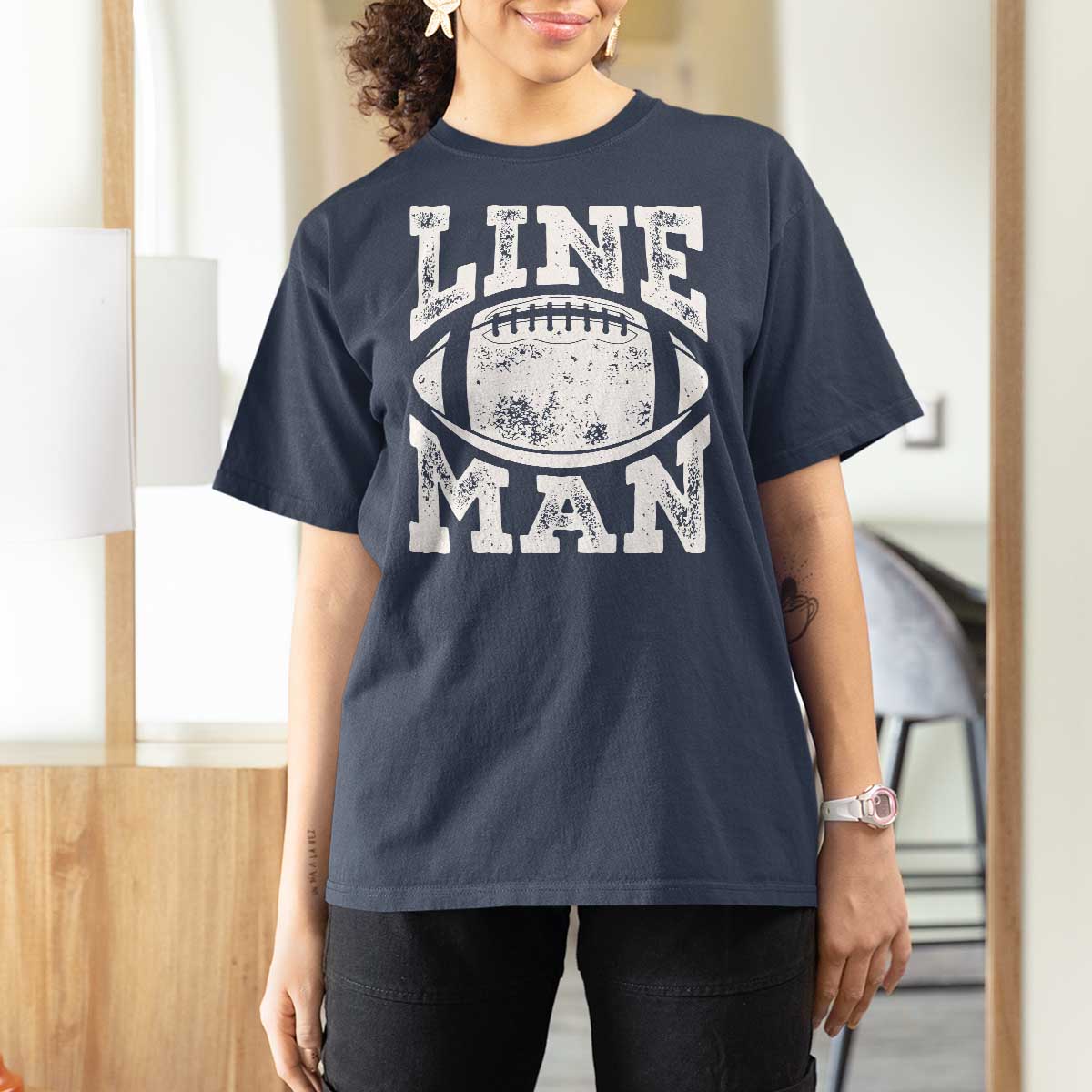 Football Linemen T Shirt For Women Vintage Offensive Lineman - Wonder Print Shop