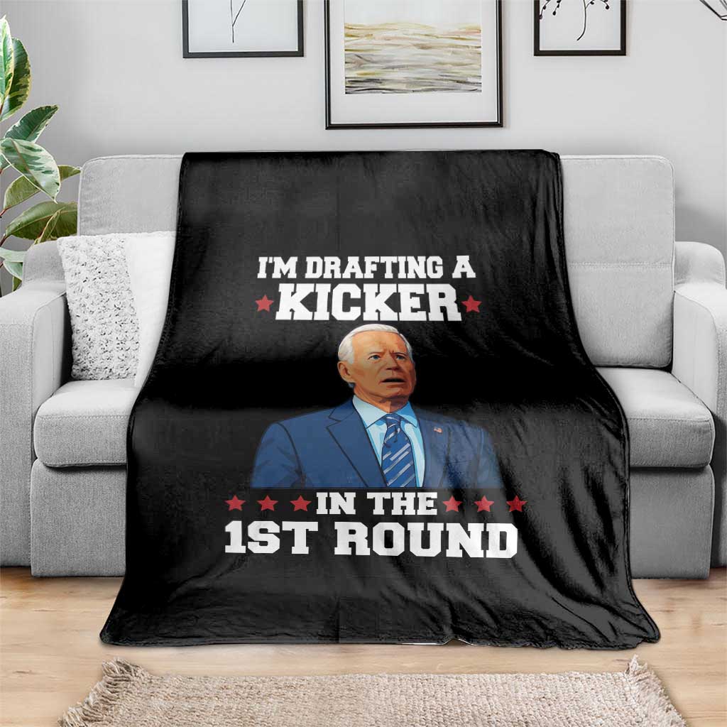 Funny Fantasy Football Throw Blanket Joe Biden Confused Drafting Kicker Draft Party - Wonder Print Shop