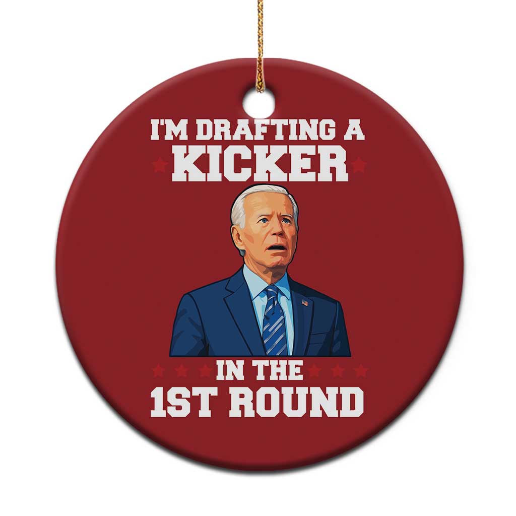 Funny Fantasy Football Christmas Ornament Joe Biden Confused Drafting Kicker Draft Party - Wonder Print Shop
