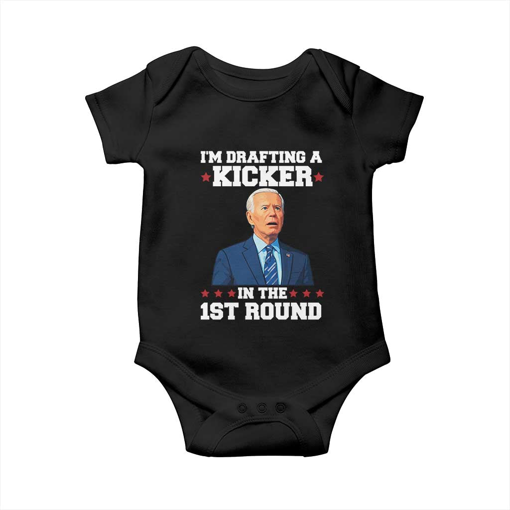 Funny Fantasy Football Baby Onesie Joe Biden Confused Drafting Kicker Draft Party - Wonder Print Shop