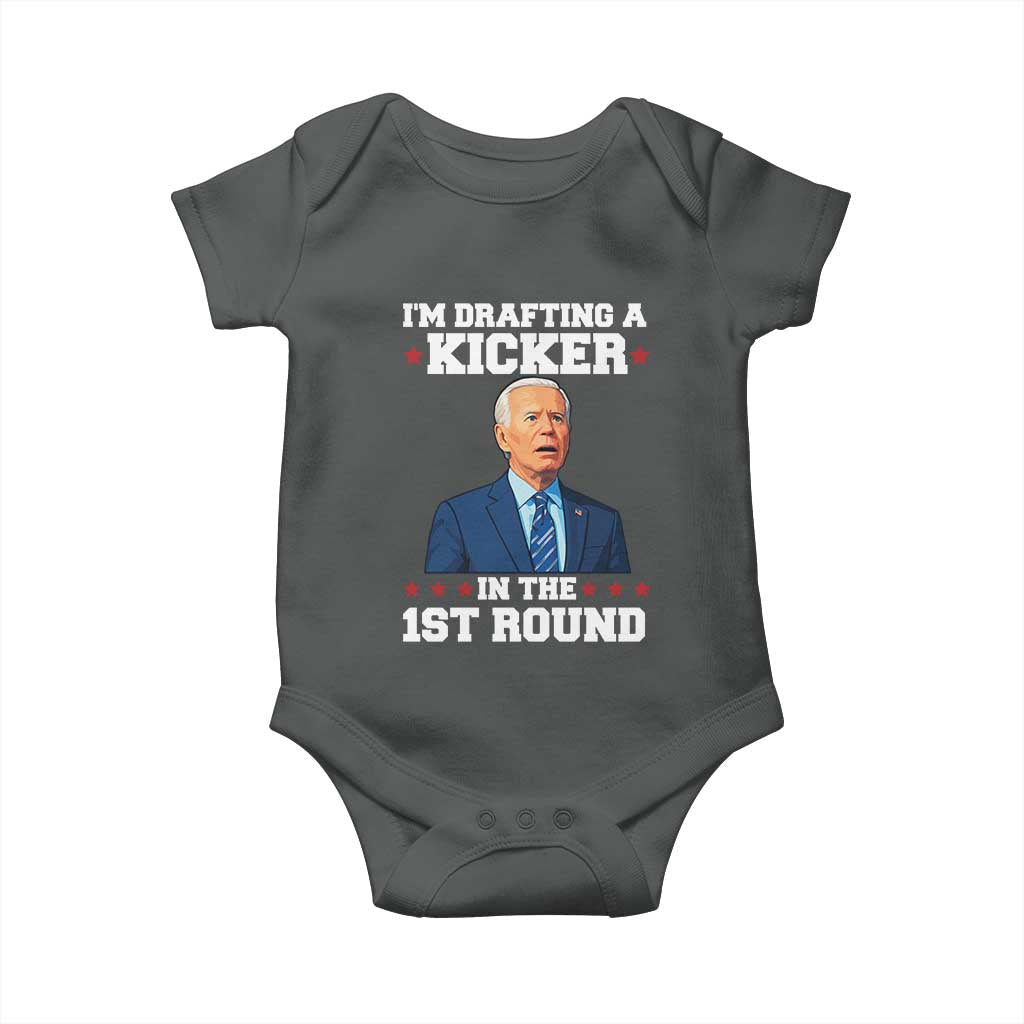 Funny Fantasy Football Baby Onesie Joe Biden Confused Drafting Kicker Draft Party - Wonder Print Shop