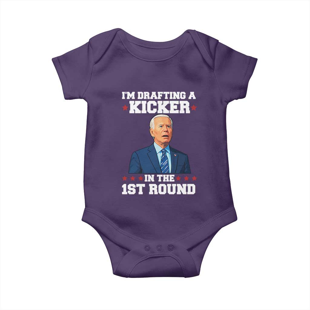 Funny Fantasy Football Baby Onesie Joe Biden Confused Drafting Kicker Draft Party - Wonder Print Shop