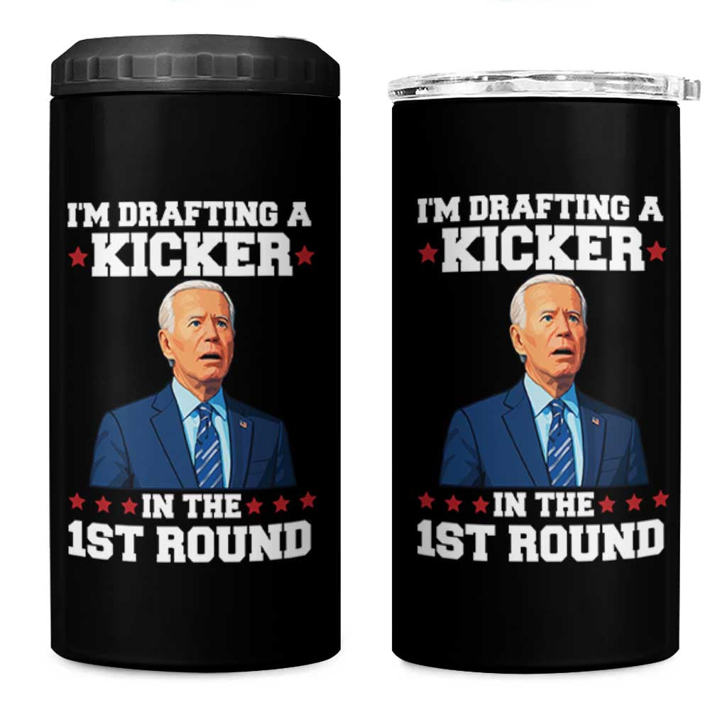 Funny Fantasy Football 4 in 1 Can Cooler Tumbler Joe Biden Confused Drafting Kicker Draft Party - Wonder Print Shop