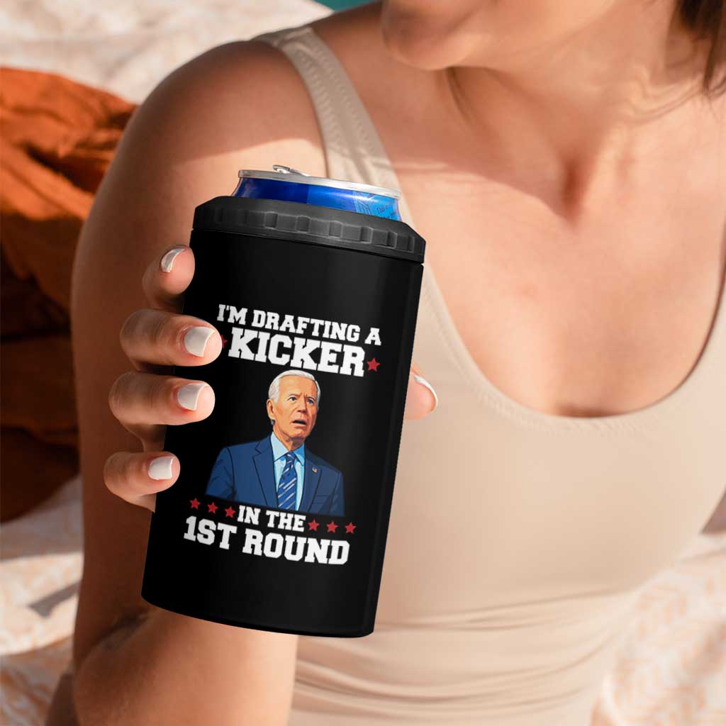 Funny Fantasy Football 4 in 1 Can Cooler Tumbler Joe Biden Confused Drafting Kicker Draft Party - Wonder Print Shop