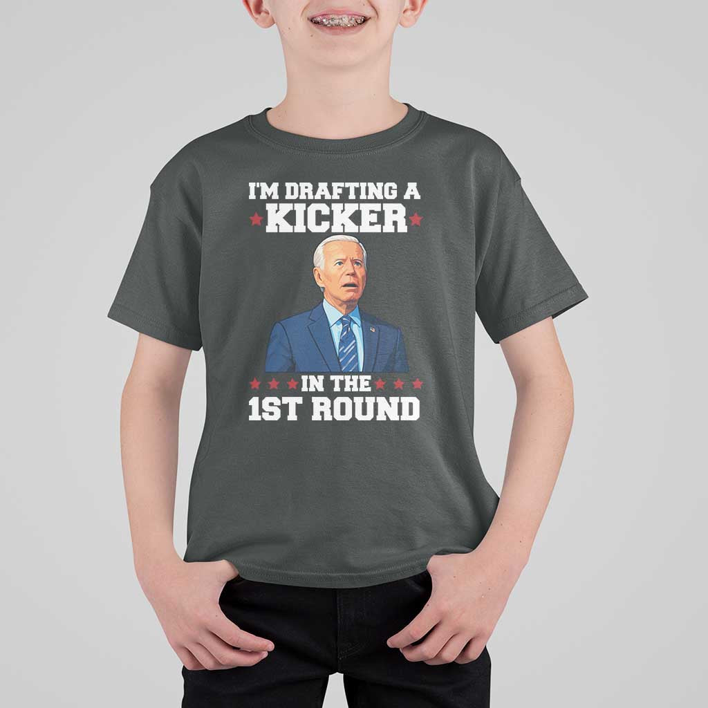 Funny Fantasy Football T Shirt For Kid Joe Biden Confused Drafting Kicker Draft Party - Wonder Print Shop