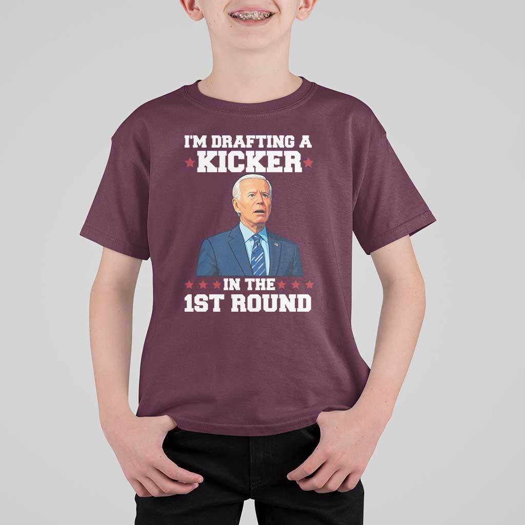 Funny Fantasy Football T Shirt For Kid Joe Biden Confused Drafting Kicker Draft Party - Wonder Print Shop