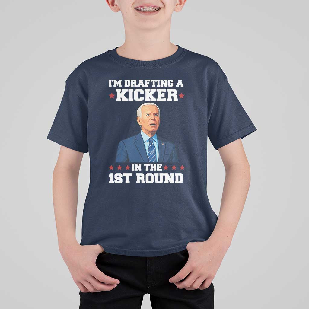Funny Fantasy Football T Shirt For Kid Joe Biden Confused Drafting Kicker Draft Party - Wonder Print Shop