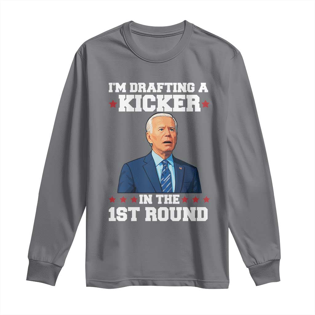 Funny Fantasy Football Long Sleeve Shirt Joe Biden Confused Drafting Kicker Draft Party - Wonder Print Shop