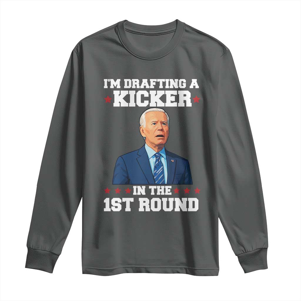 Funny Fantasy Football Long Sleeve Shirt Joe Biden Confused Drafting Kicker Draft Party - Wonder Print Shop