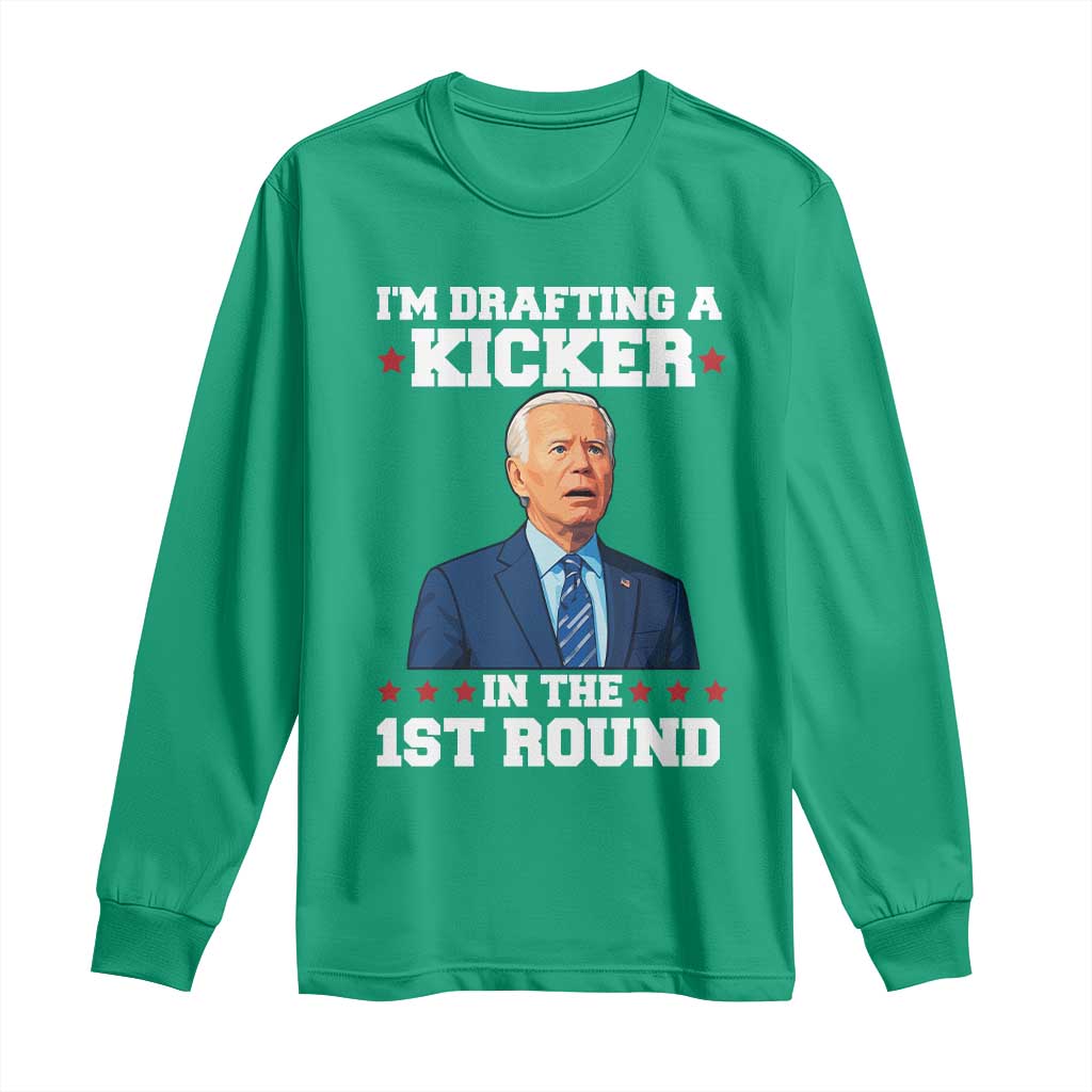 Funny Fantasy Football Long Sleeve Shirt Joe Biden Confused Drafting Kicker Draft Party - Wonder Print Shop