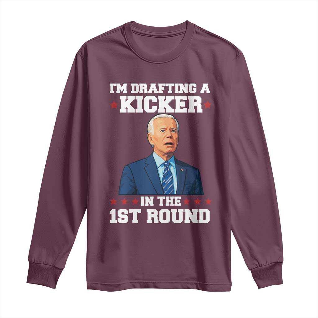 Funny Fantasy Football Long Sleeve Shirt Joe Biden Confused Drafting Kicker Draft Party - Wonder Print Shop