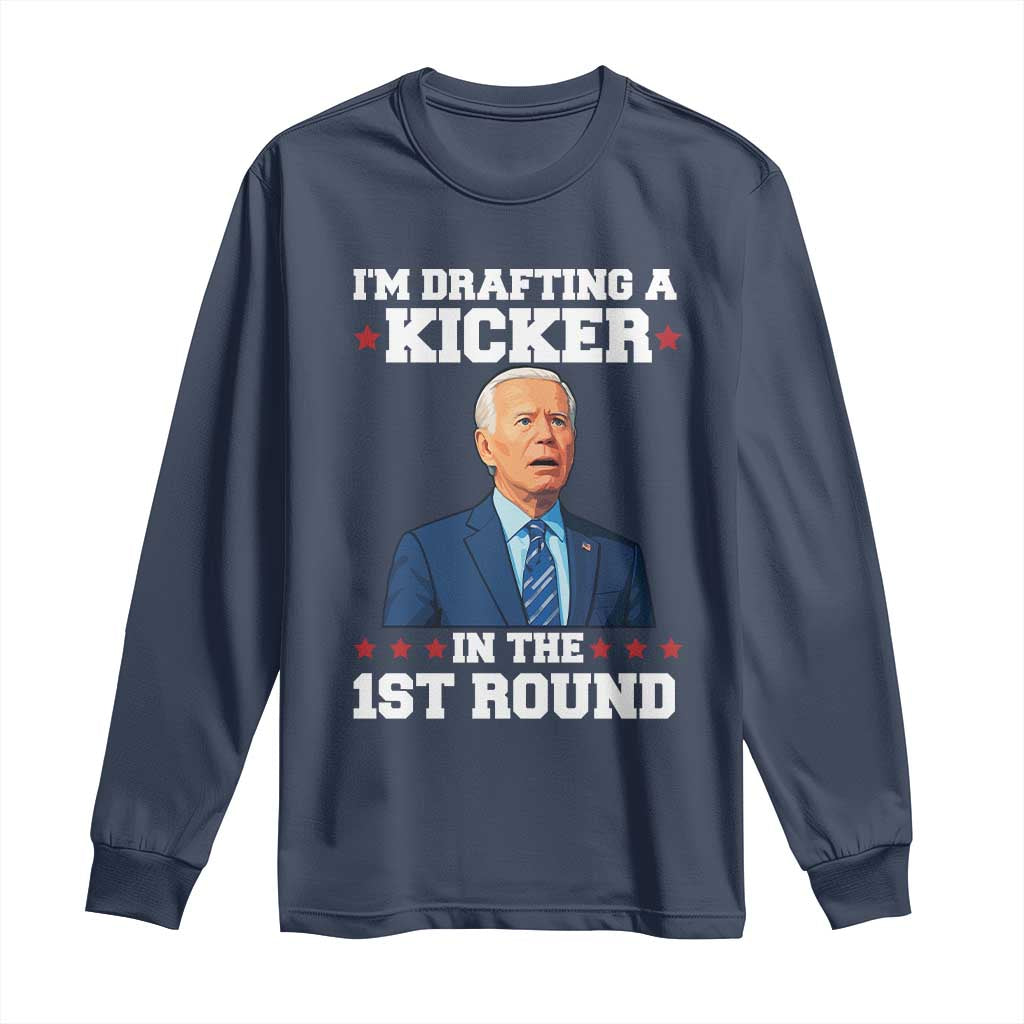 Funny Fantasy Football Long Sleeve Shirt Joe Biden Confused Drafting Kicker Draft Party - Wonder Print Shop