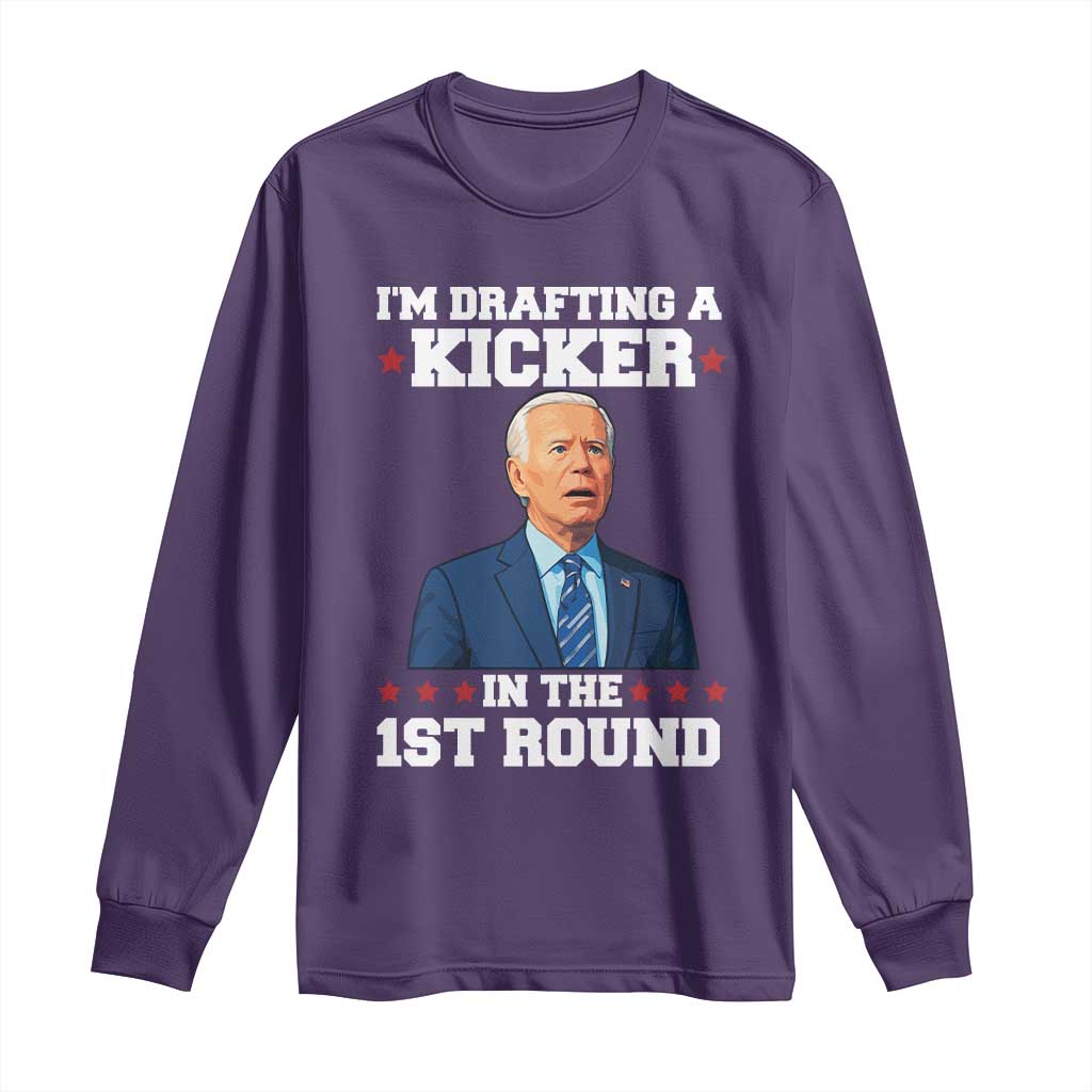 Funny Fantasy Football Long Sleeve Shirt Joe Biden Confused Drafting Kicker Draft Party - Wonder Print Shop