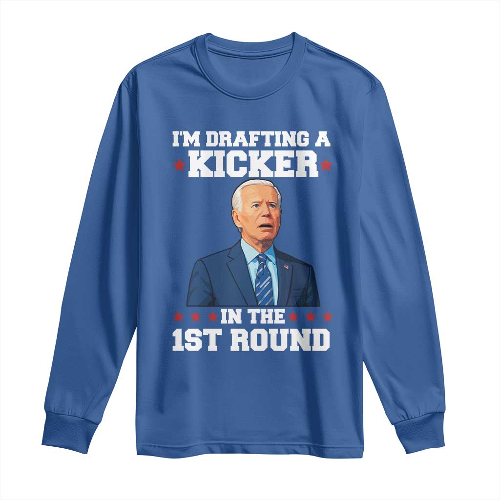 Funny Fantasy Football Long Sleeve Shirt Joe Biden Confused Drafting Kicker Draft Party - Wonder Print Shop