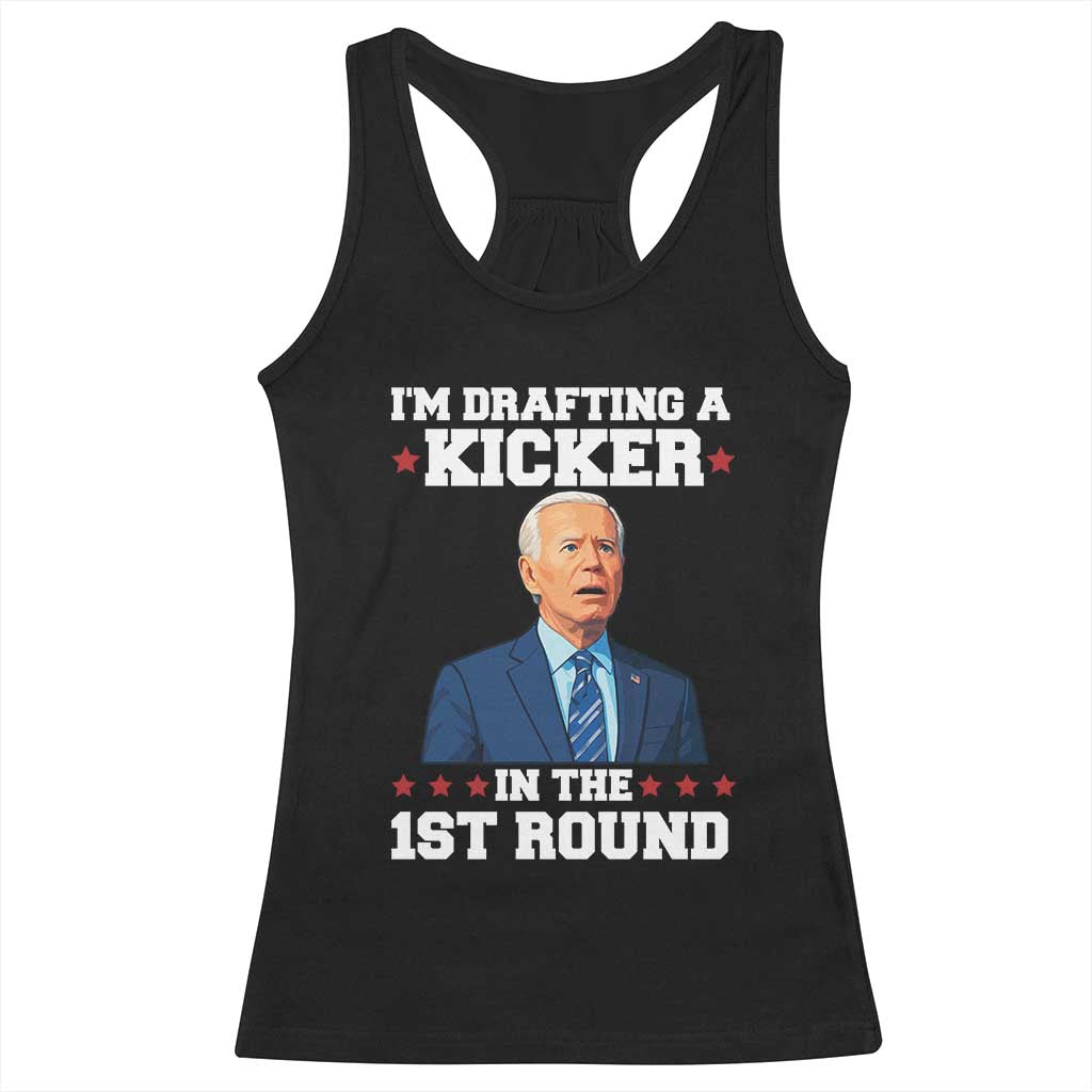 Funny Fantasy Football Racerback Tank Top Joe Biden Confused Drafting Kicker Draft Party - Wonder Print Shop