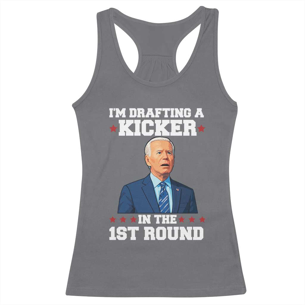 Funny Fantasy Football Racerback Tank Top Joe Biden Confused Drafting Kicker Draft Party - Wonder Print Shop
