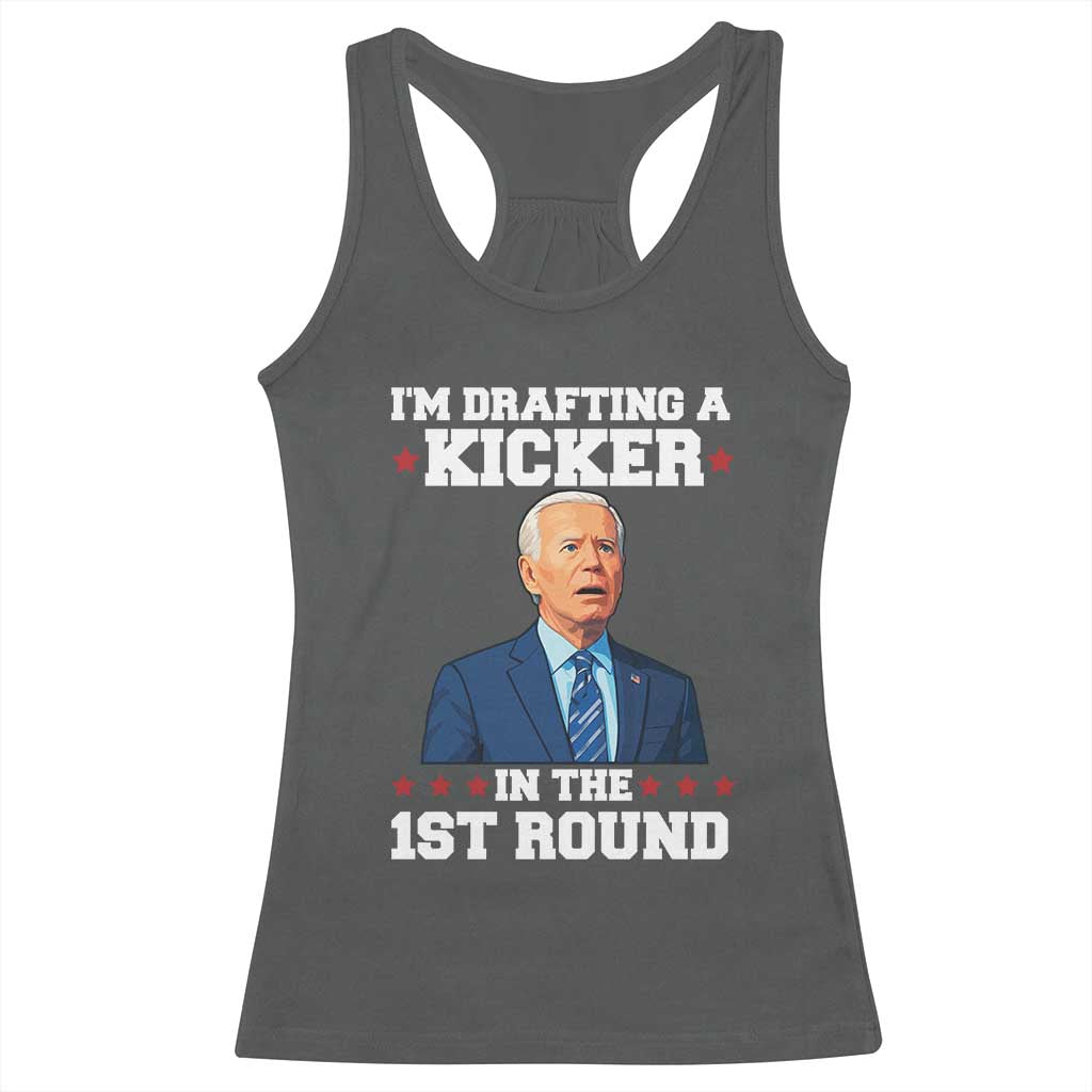 Funny Fantasy Football Racerback Tank Top Joe Biden Confused Drafting Kicker Draft Party - Wonder Print Shop