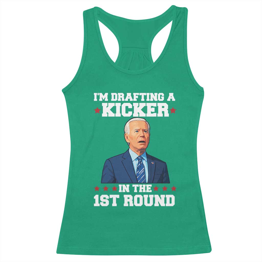 Funny Fantasy Football Racerback Tank Top Joe Biden Confused Drafting Kicker Draft Party - Wonder Print Shop