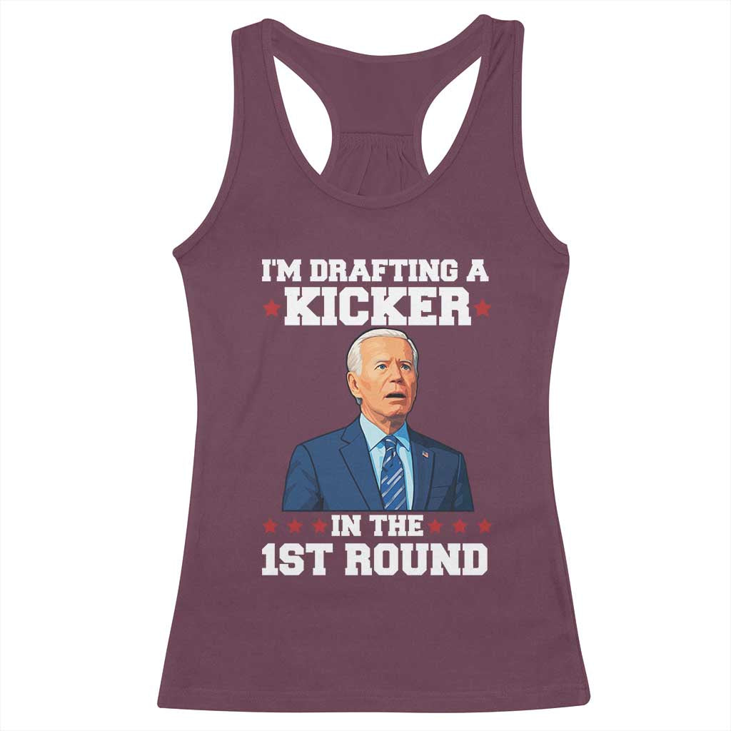 Funny Fantasy Football Racerback Tank Top Joe Biden Confused Drafting Kicker Draft Party - Wonder Print Shop