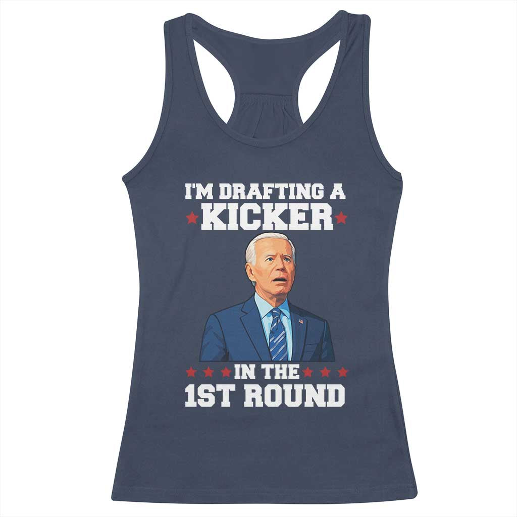 Funny Fantasy Football Racerback Tank Top Joe Biden Confused Drafting Kicker Draft Party - Wonder Print Shop