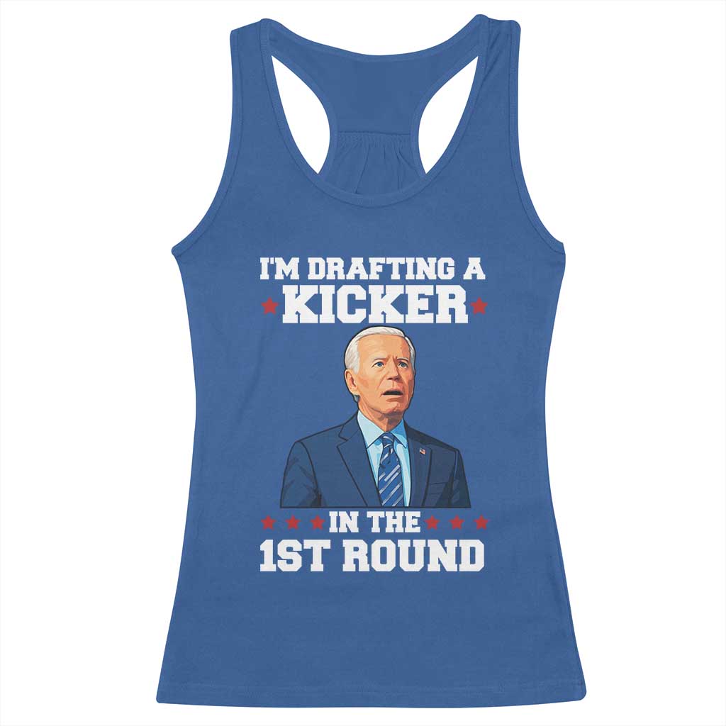 Funny Fantasy Football Racerback Tank Top Joe Biden Confused Drafting Kicker Draft Party - Wonder Print Shop