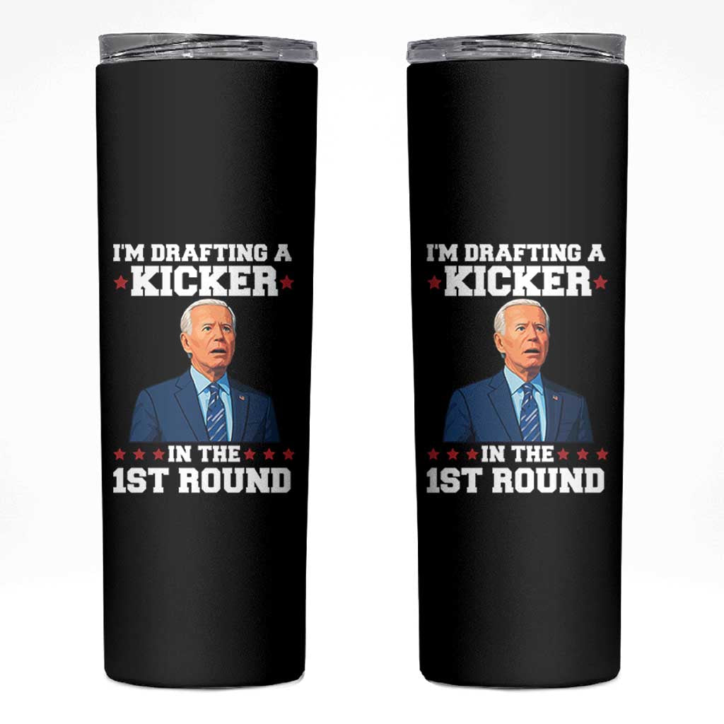 Funny Fantasy Football Skinny Tumbler Joe Biden Confused Drafting Kicker Draft Party - Wonder Print Shop