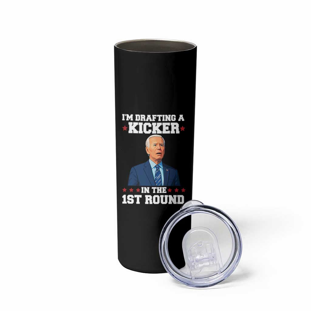 Funny Fantasy Football Skinny Tumbler Joe Biden Confused Drafting Kicker Draft Party - Wonder Print Shop