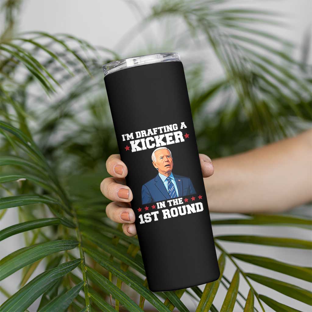 Funny Fantasy Football Skinny Tumbler Joe Biden Confused Drafting Kicker Draft Party - Wonder Print Shop
