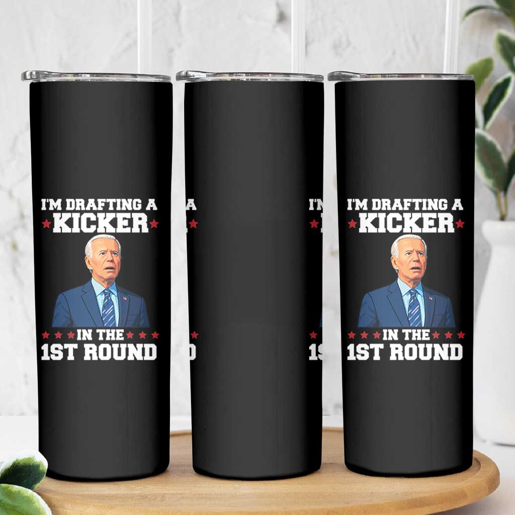 Funny Fantasy Football Skinny Tumbler Joe Biden Confused Drafting Kicker Draft Party - Wonder Print Shop