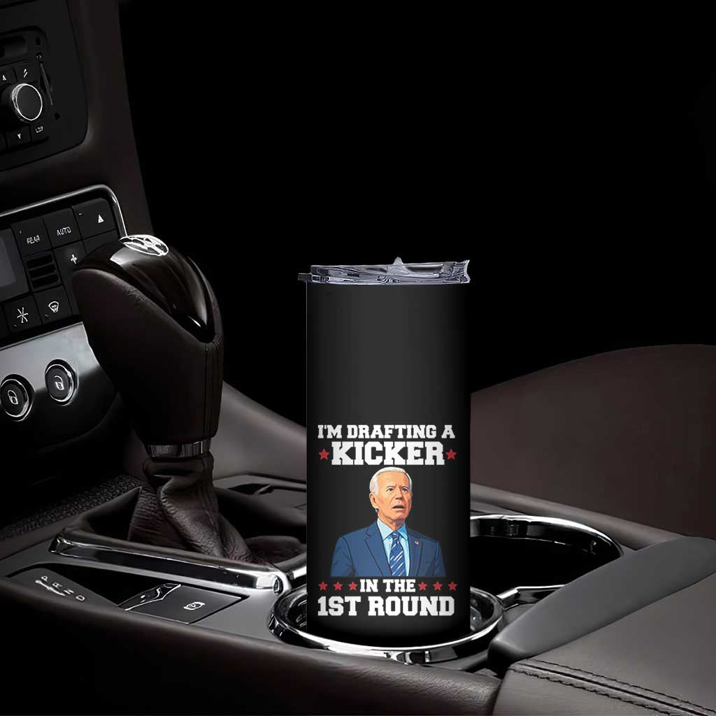 Funny Fantasy Football Skinny Tumbler Joe Biden Confused Drafting Kicker Draft Party - Wonder Print Shop