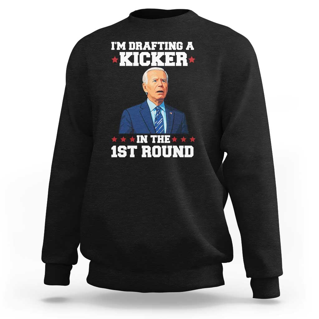 Funny Fantasy Football Sweatshirt Joe Biden Confused Drafting Kicker Draft Party - Wonder Print Shop