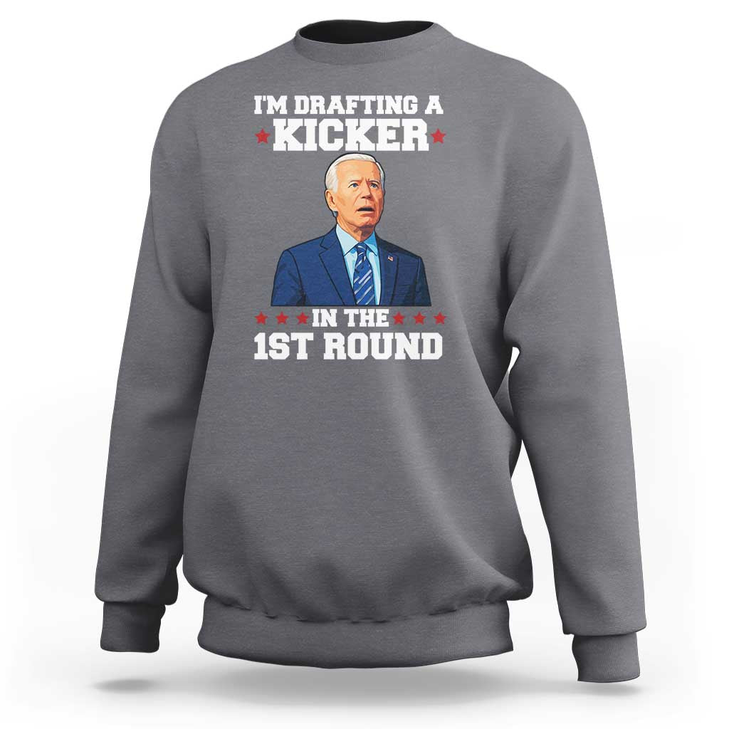Funny Fantasy Football Sweatshirt Joe Biden Confused Drafting Kicker Draft Party - Wonder Print Shop