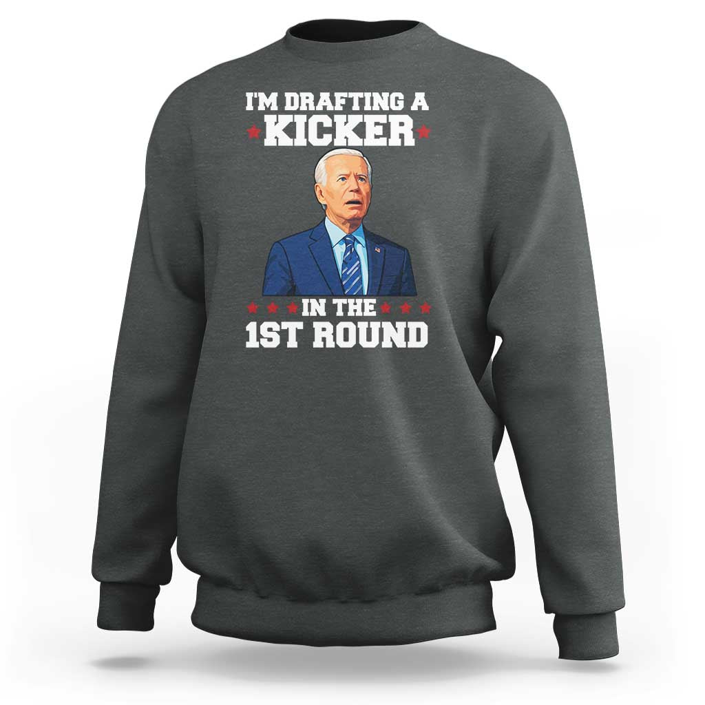 Funny Fantasy Football Sweatshirt Joe Biden Confused Drafting Kicker Draft Party - Wonder Print Shop